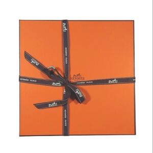HERMES New Authentic Orange Square Scarf Gift Box with Brown Ribbon